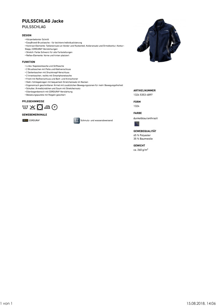 KÜBLER-Workwear-Arbeits-Berufs-Bund-Jacke, Pulsschlag, ca. 260g/m²,  dunkelblau/anthrazit