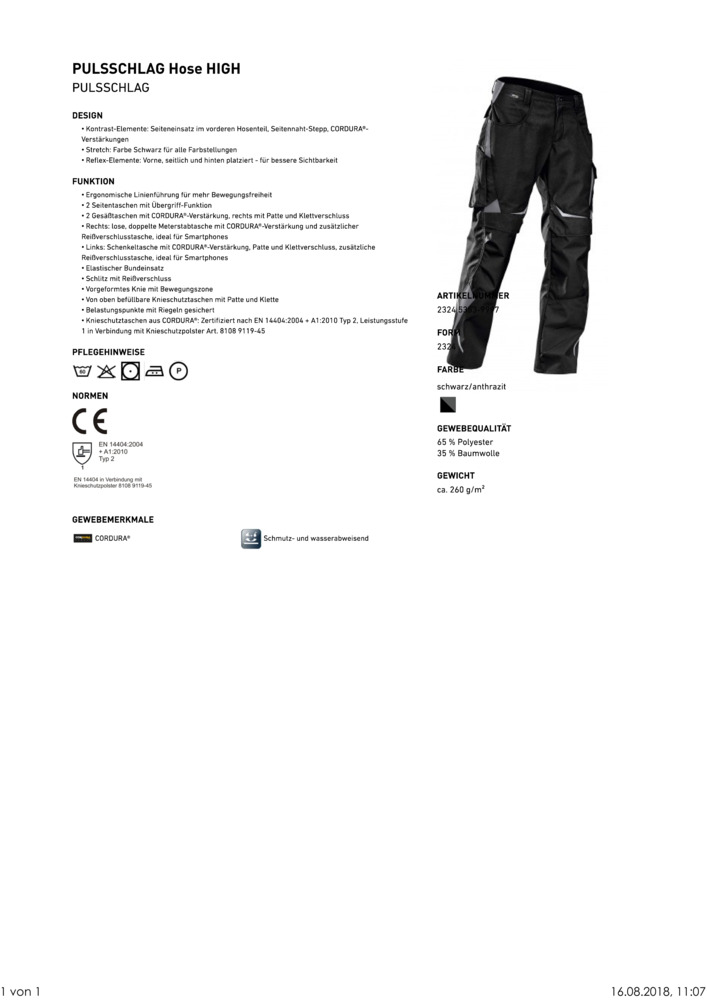 KÜBLER-Workwear-Arbeits-Berufs-Bund-Hose, Pulsschlag, High, MG 260, schwarz/ anthrazit
