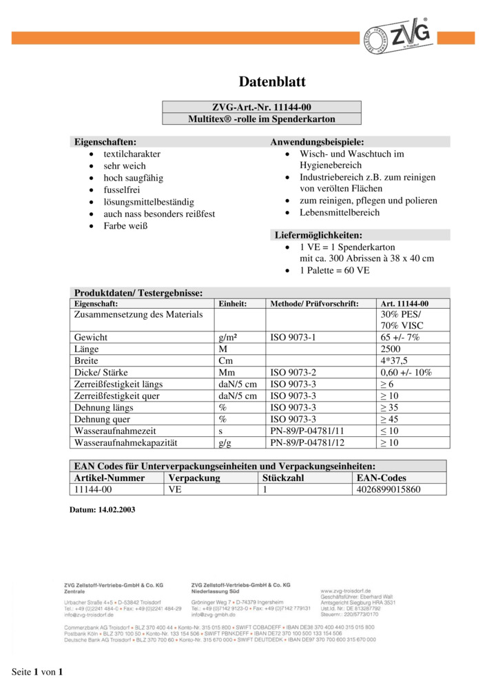 Datenblatt Zertifikat