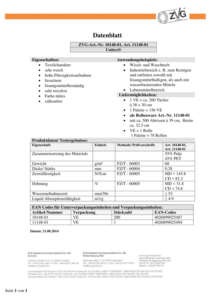 Datenblatt Zertifikat