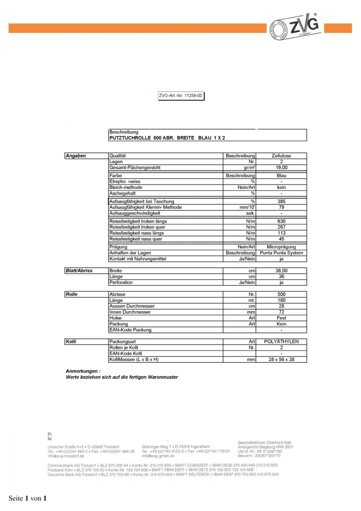 Datenblatt Zertifikat