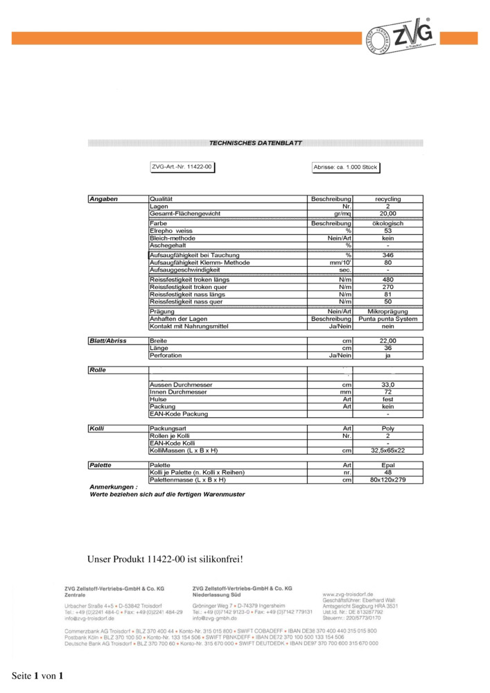 Datenblatt Zertifikat