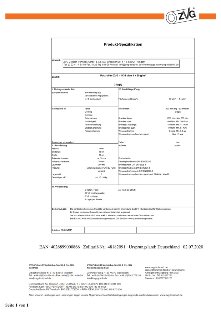 Datenblatt Zertifikat