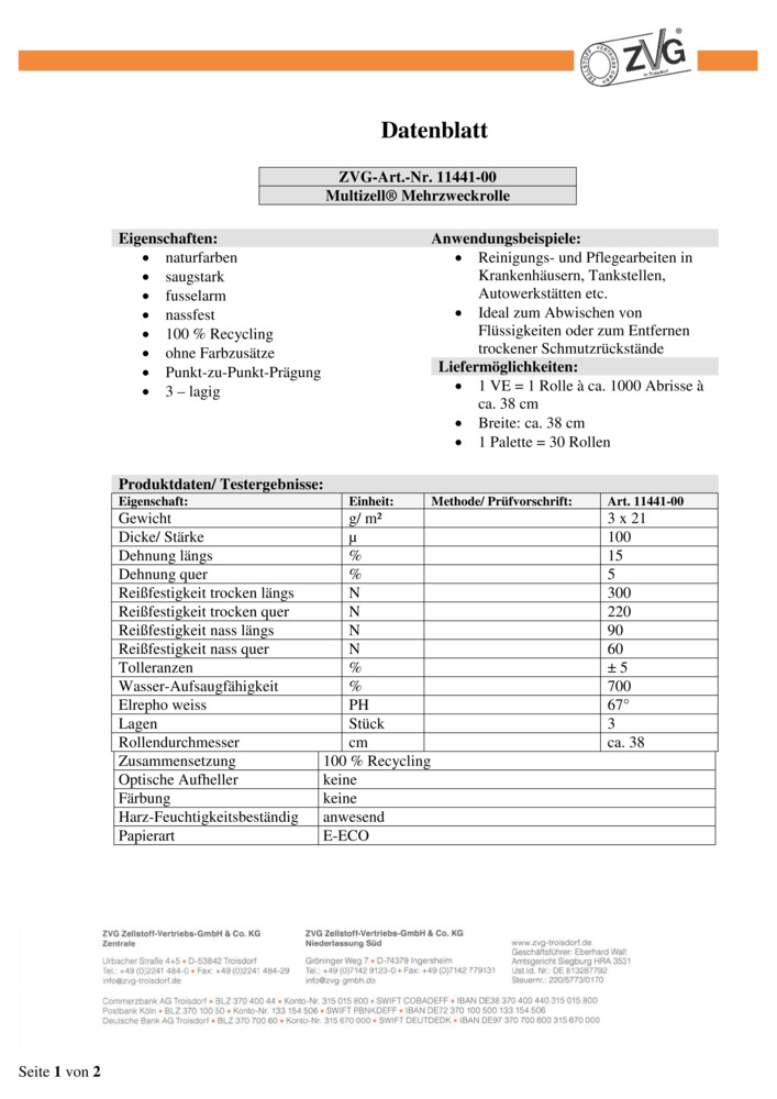 Datenblatt Zertifikat