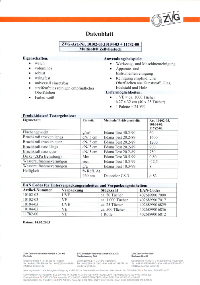 Datenblatt Zertifikat