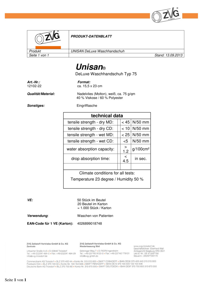 Datenblatt Zertifikat