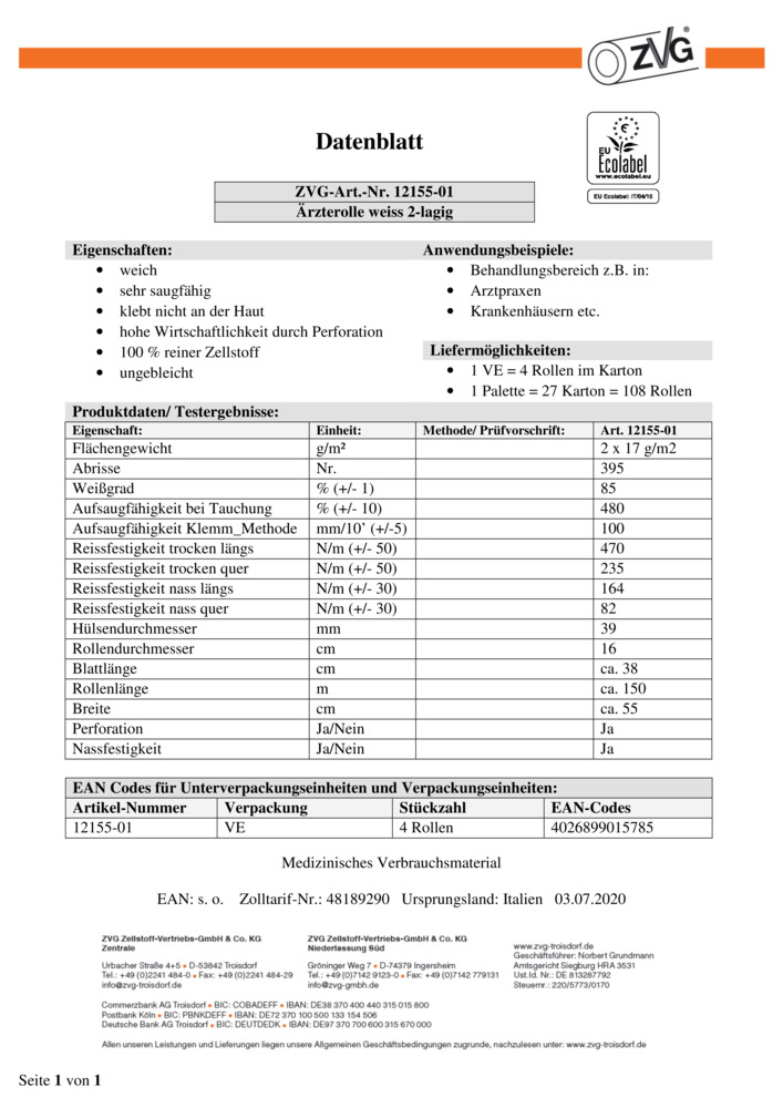 Datenblatt Zertifikat