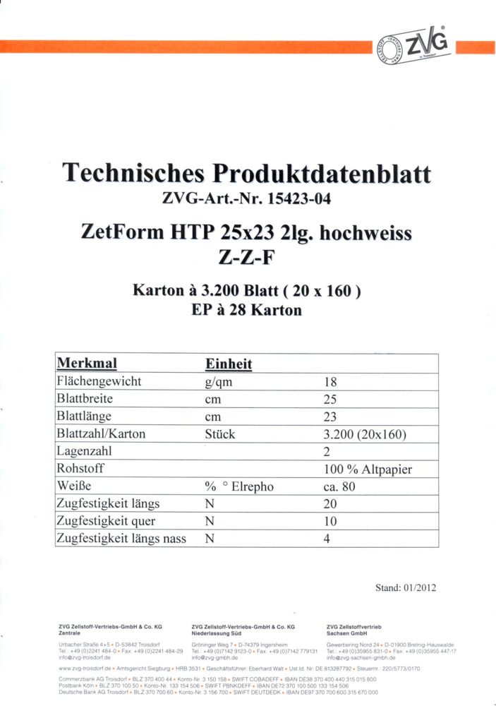 Datenblatt Zertifikat