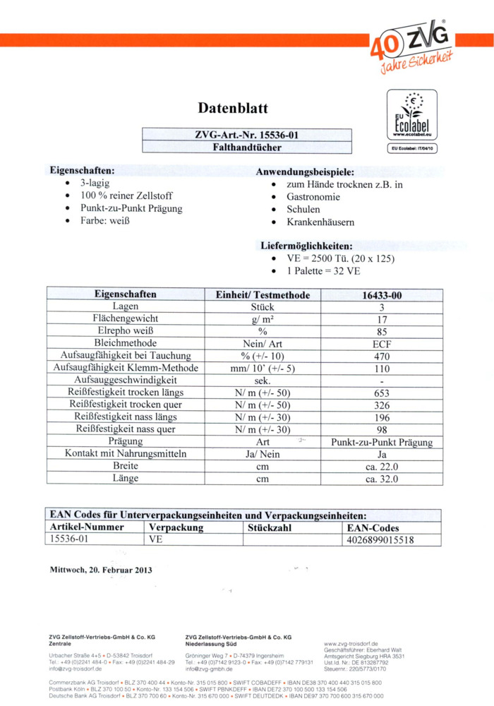 Datenblatt Zertifikat