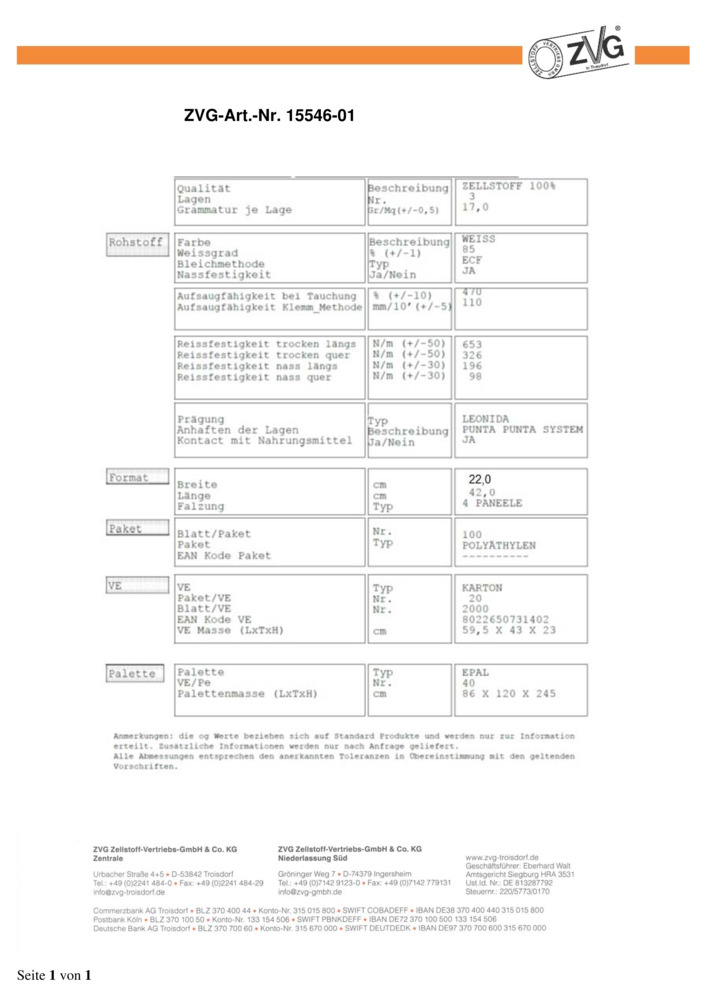 Datenblatt Zertifikat