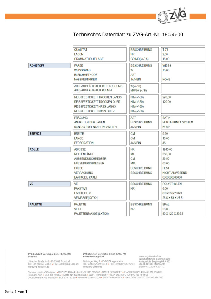 Datenblatt Zertifikat