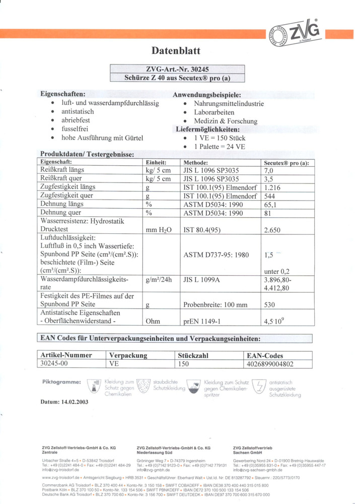 Datenblatt Zertifikat