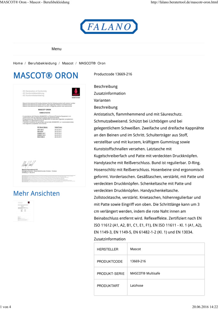 Datenblatt Zertifikat