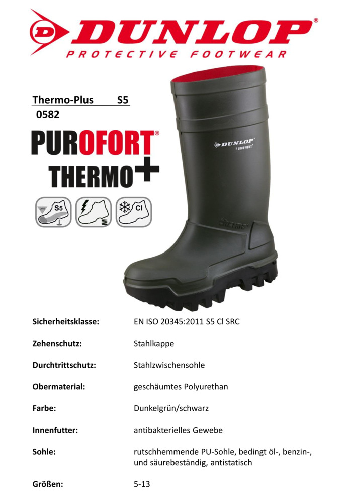 DUNLOP-PU-S5-Thermo-Sicherheits-Gummi-Stiefel, `Thermo+`, (45588), grün
