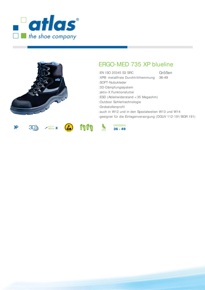 ESD, XP, Ergo-Med ATLAS-S3-Sicherheitshochschuhe, Weite 13, schwarz 735