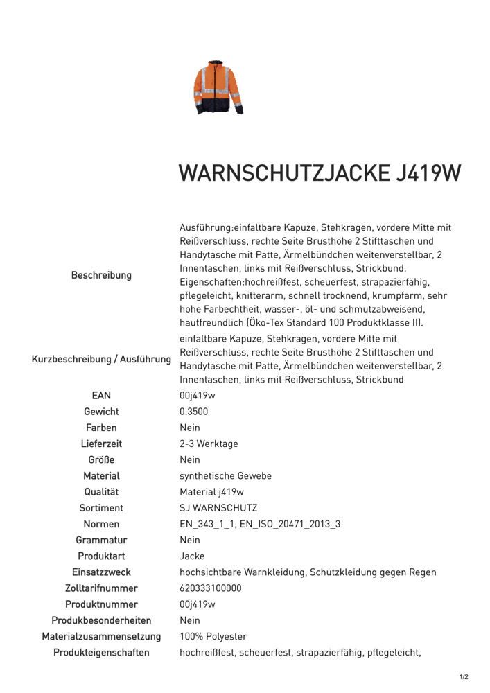 Datenblatt Zertifikat