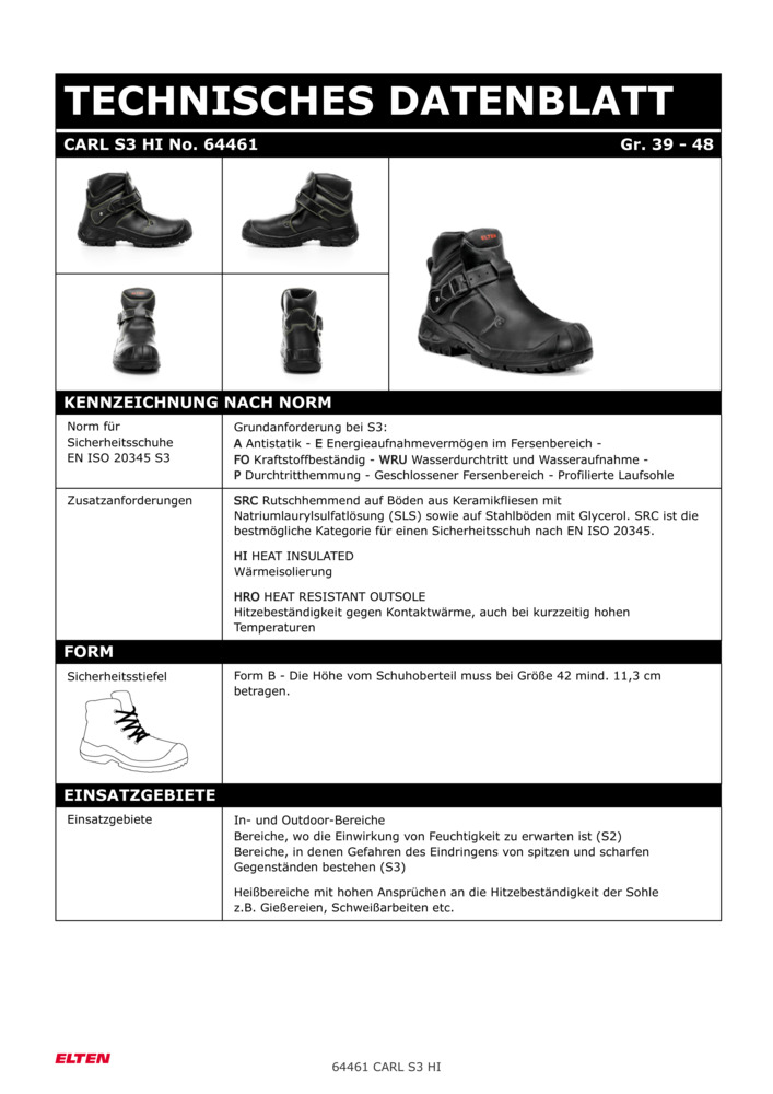 ELTEN-S3-HI-Schweißer-Sicherheits-Arbeits-Berufs-Schuhe, Hochschuhe, mit  Schnellverschluss, CARL HI, schwarz