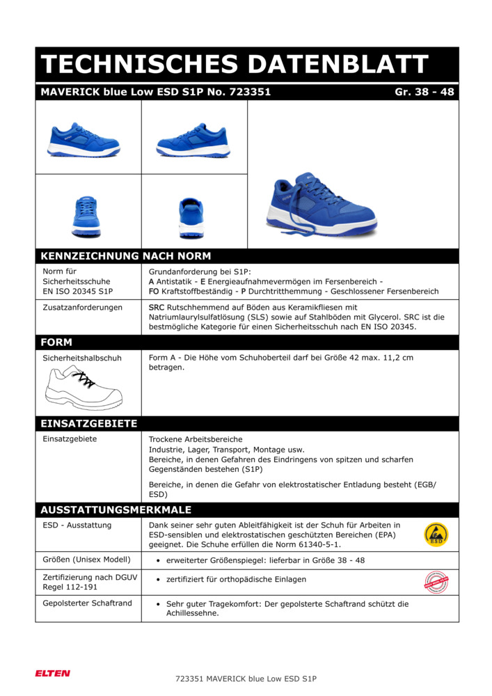 ELTEN-S1P-Sicherheits-Arbeits-Berufs-Schuhe, Halbschuhe, MAVERICK BLUE LOW  ESD, blau