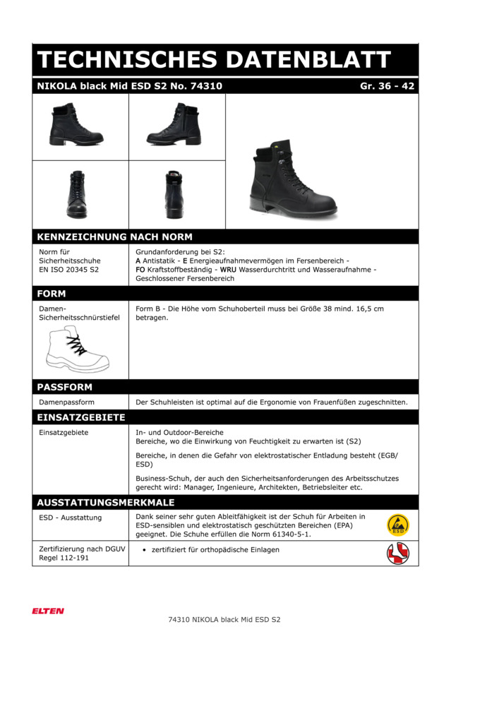 Mid, NIKOLA schwarz ESD, ELTEN-S2-BUSINESS-Sicherheitsstiefel,