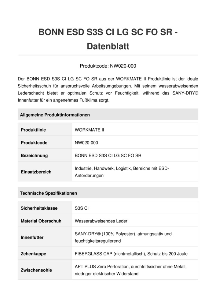 Datenblatt Zertifikat