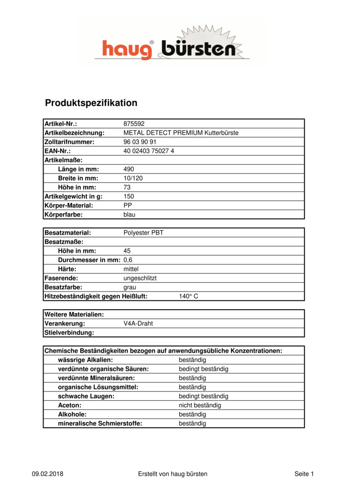 Datenblatt Zertifikat