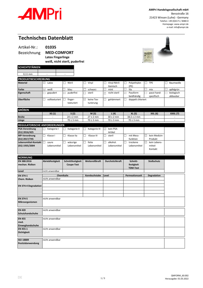 Datenblatt Zertifikat