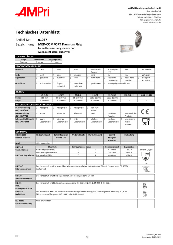 Datenblatt Zertifikat