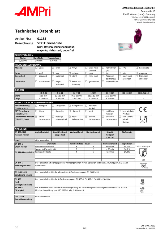 Datenblatt Zertifikat