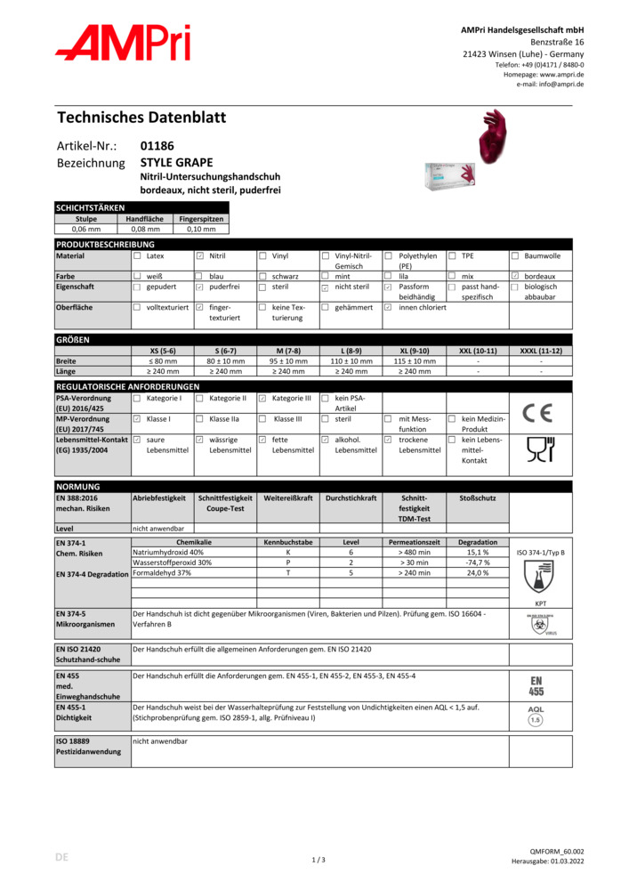 Datenblatt Zertifikat