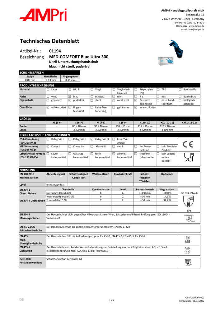 Datenblatt Zertifikat