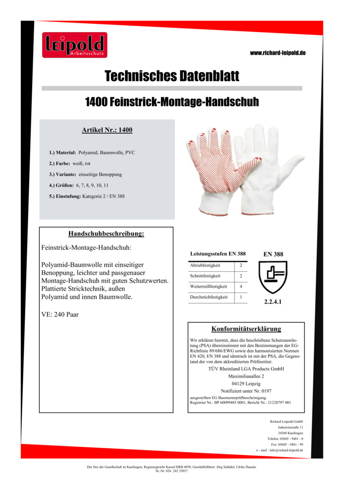 Datenblatt Zertifikat