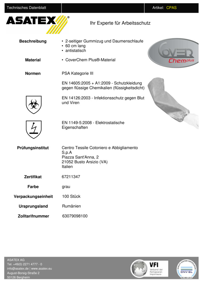 Datenblatt Zertifikat