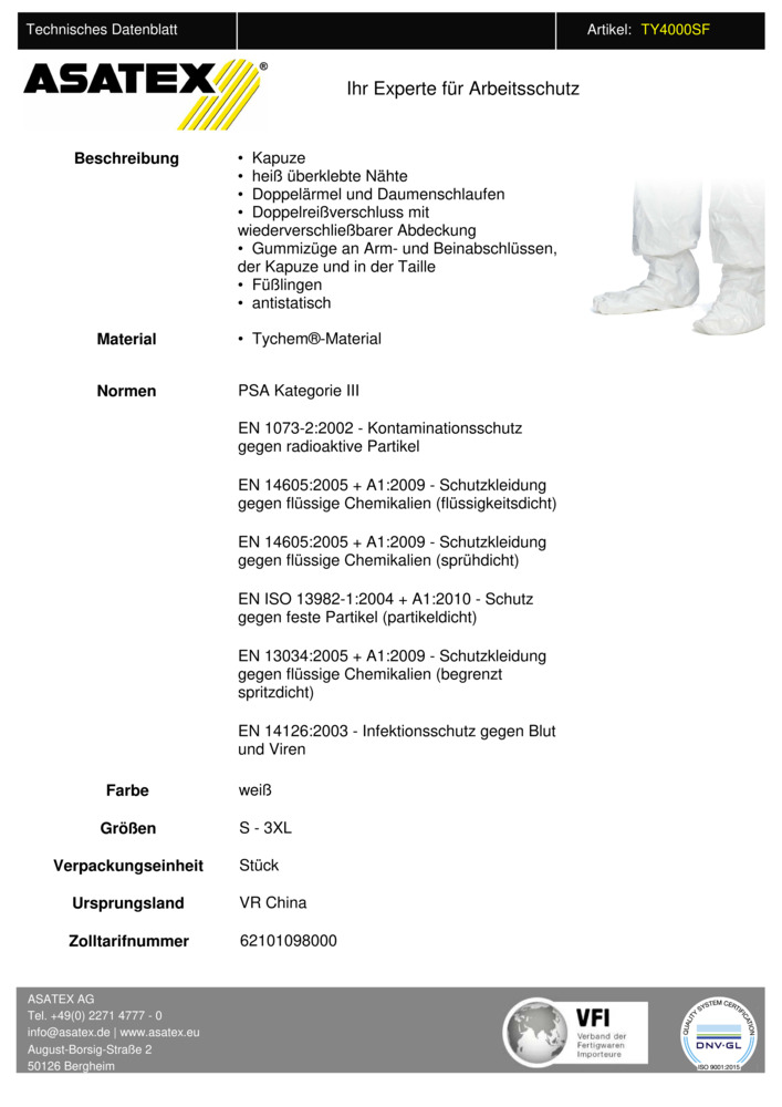 Datenblatt Zertifikat