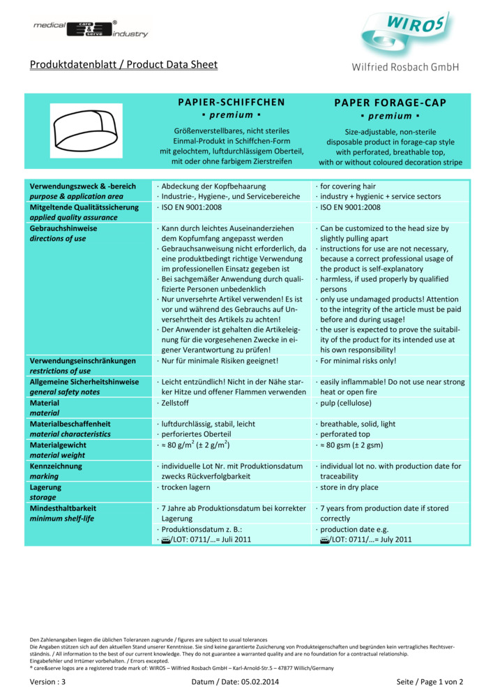 Datenblatt Zertifikat