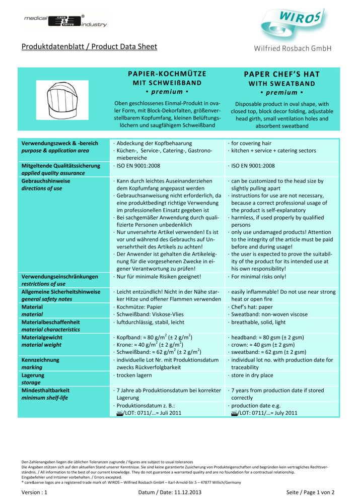 Datenblatt Zertifikat