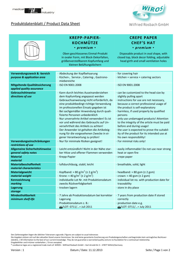 Datenblatt Zertifikat