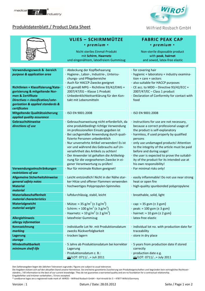 Datenblatt Zertifikat