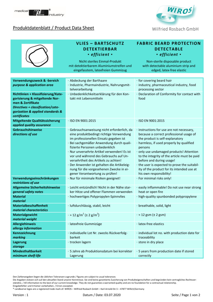 Datenblatt Zertifikat