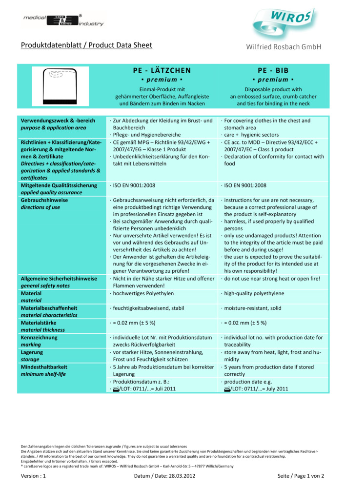 Datenblatt Zertifikat