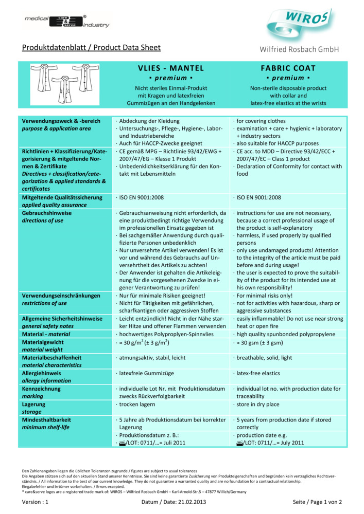 Datenblatt Zertifikat