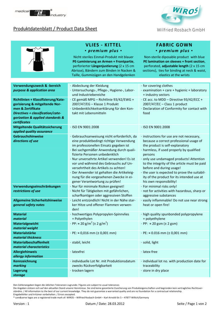 Datenblatt Zertifikat