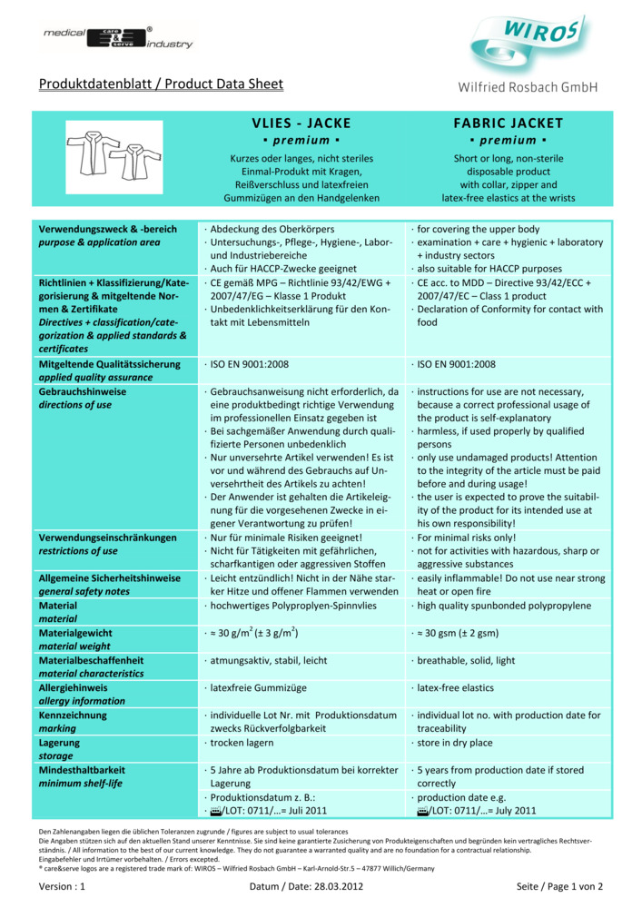 Datenblatt Zertifikat