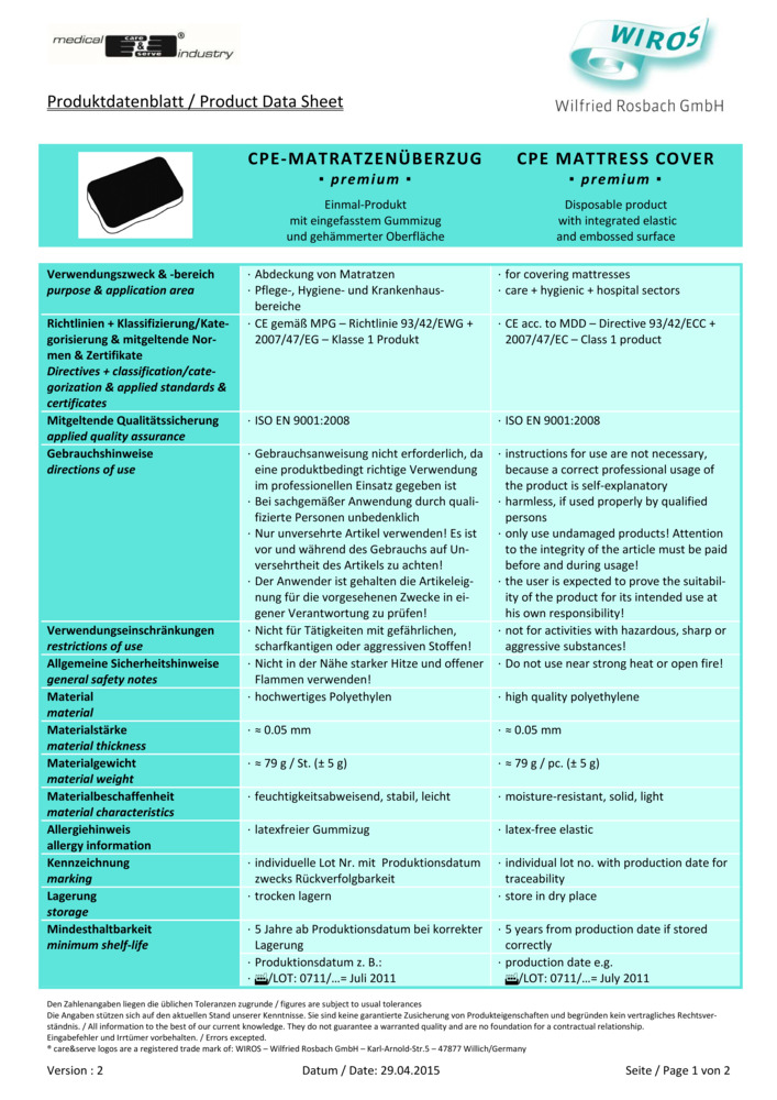 Datenblatt Zertifikat