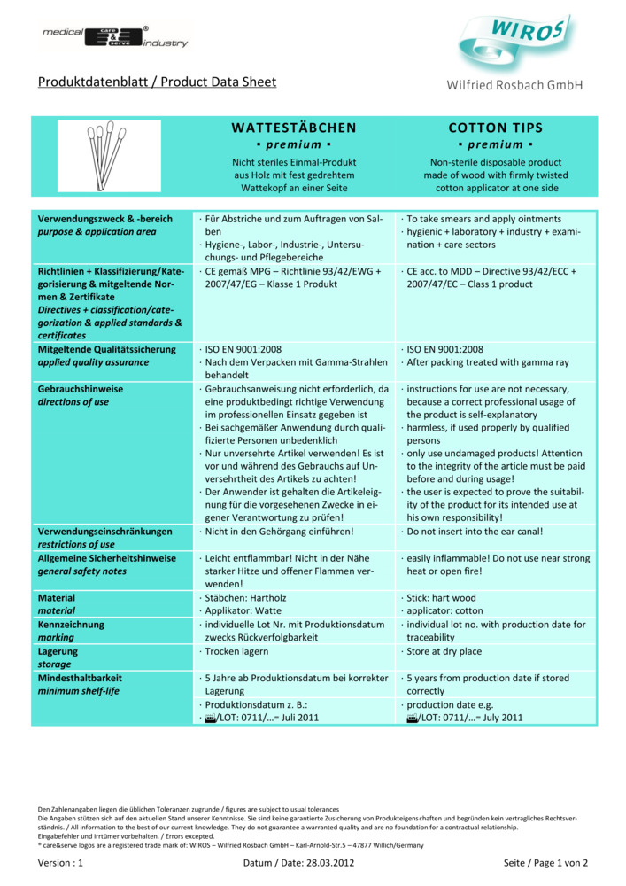 Datenblatt Zertifikat