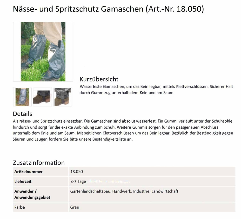 Spritzschutz Gamaschen (Art.Nr. 18.050) - Chaps & More e. K.