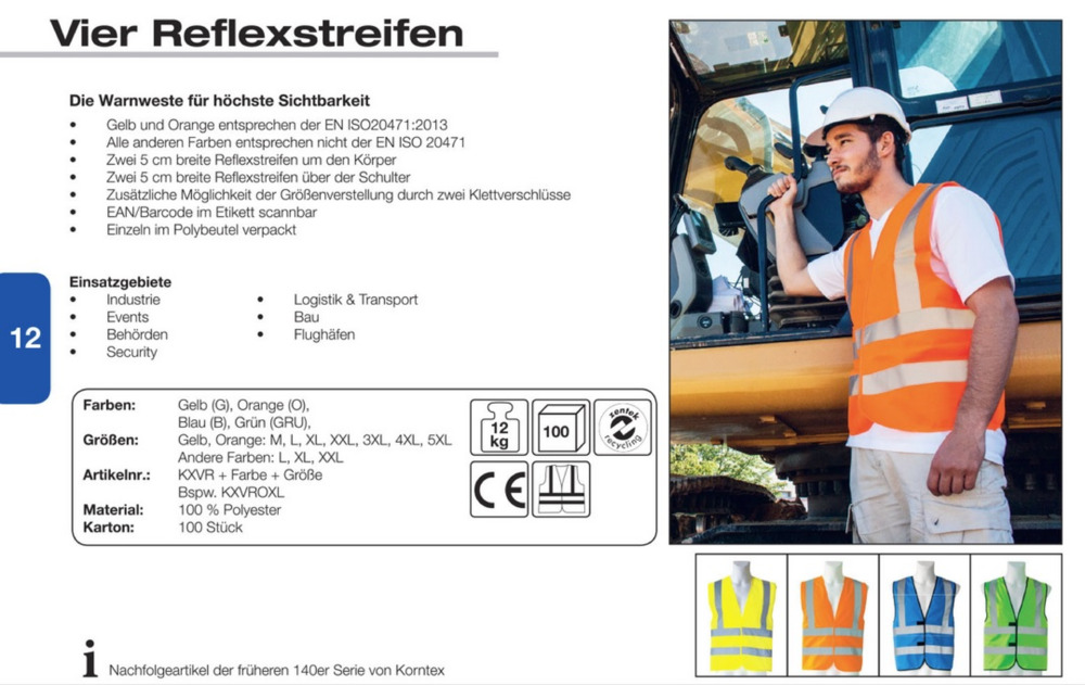 KORNTEX-Warn-Schutz-Weste mit vier Reflexstreifen, gelb
