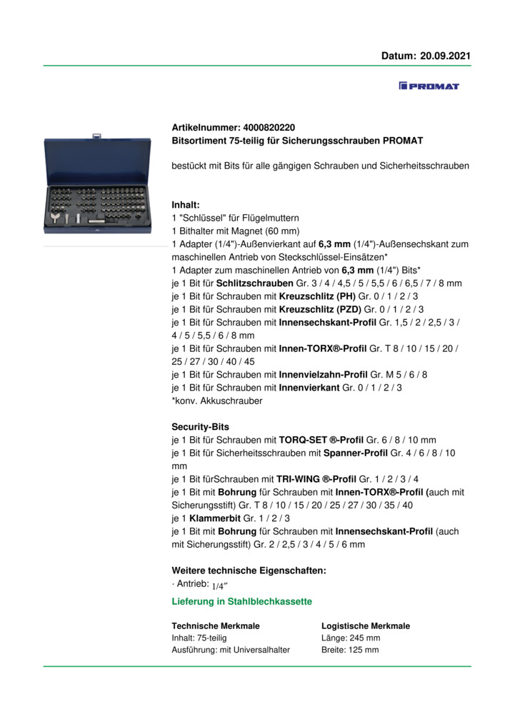 Datenblatt Zertifikat