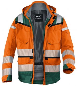 KBLER-Workwear-REFLECTIQ Warn-Schutz-Wetter-Jacke, warnorange / moosgrn