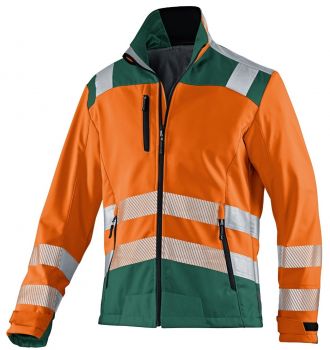 KBLER-Workwear-REFLECTIQ Warn-Schutz-Softshell-Jacke, warnorange / moosgrn