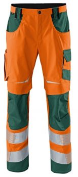 KBLER-Workwear-REFLECTIQ Warn-Schutz-Bundhose, warnorange / moosgrn